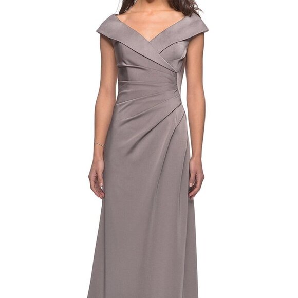 NWT La Femme 26523SC Satin Mother of the Bride Dress Pewter Size 6 - Picture 1 of 8